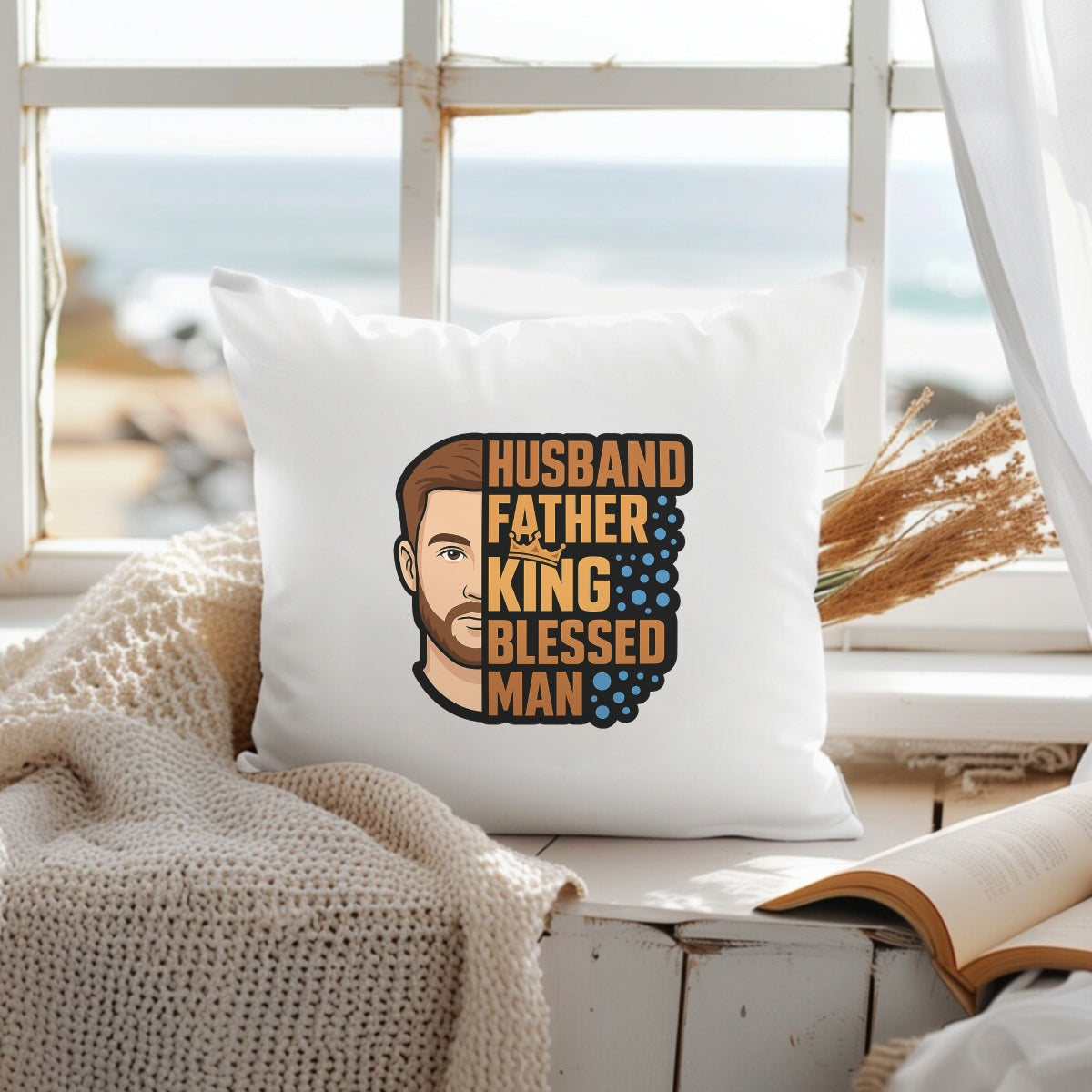 DTF Heat Transfer Iron On Sticker , Husband Father King Blessed Man Design , Family Pride Art and Apparel Decal for T-Shirts, Hoodies, Tote Bags