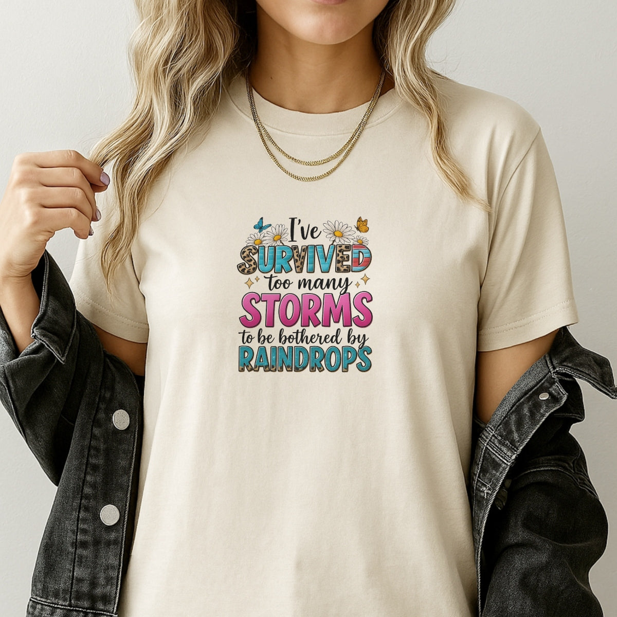 DTF Heat Transfer for T-Shirts , ‘I’ve Survived Too Many Storms’ Inspirational Iron-On Patch Leopard Print Western Floral Design DIY Sublimation Decal for Shirts, Hoodies, Tote Bags , Ready to Press”