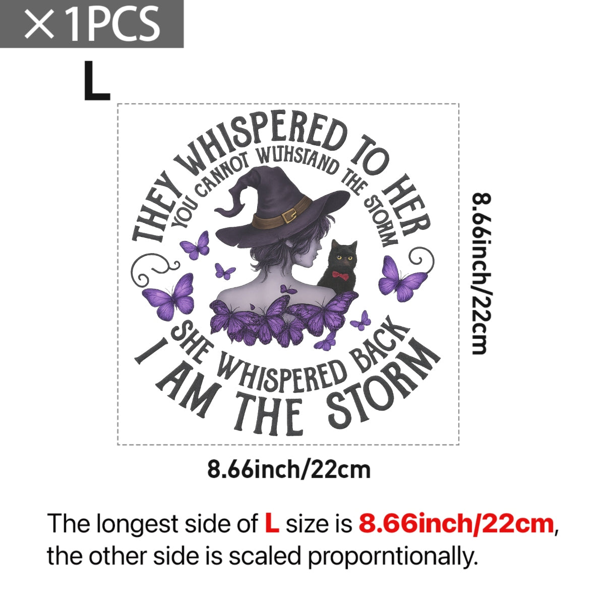 I Am The Storm Witch Girl DTF Heat Transfer,Gothic Purple Butterfly Iron-On Decal for T-Shirts, Halloween Witchcraft Sublimation, DIY Apparel Print for Women, Ready to Press