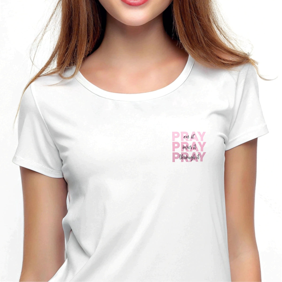 DTF Heat Transfer Iron On Sticker ,  Minimalist Pink PRAY Quote with Layered Cursive, Spiritual Encouragement Wall Decal for Clothing, Tote Bags, Hoodies