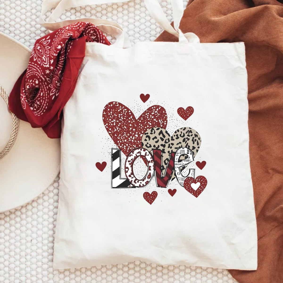 DTF Heat Transfer Iron On Sticker, Valentine's Day Heart Design with Glitter, Leopard Print, LOVE Letters for DIY T-Shirt