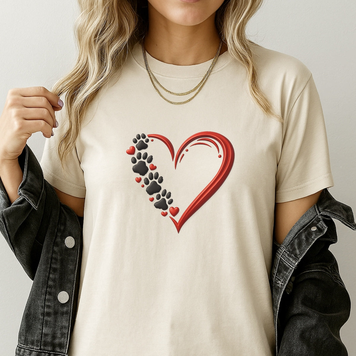 Dog Paw Heart DTF Transfer for T-Shirts ,  Pet Lover Heat Press Iron On Decal , Cute Animal Paw Print Vinyl ,  DIY Apparel Design for all , Ready to Press