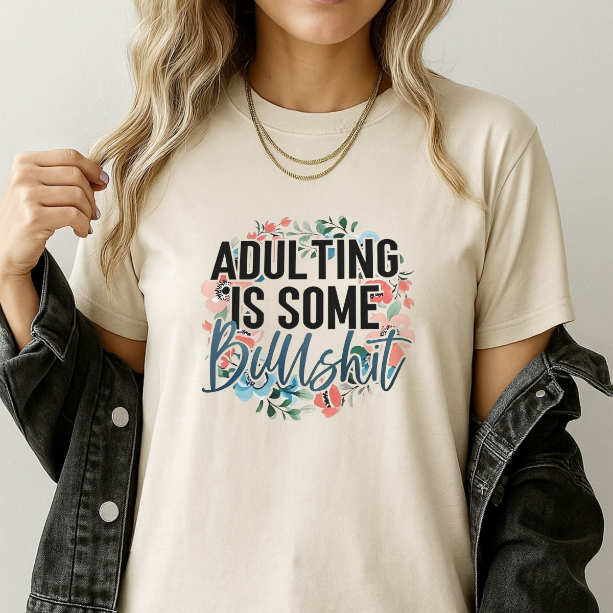 Adulting Is Bullshit DTF Transfer Sticker ,Sarcasm Art Floral Decal,Motivational Quote Iron-On Sticker for Apparel