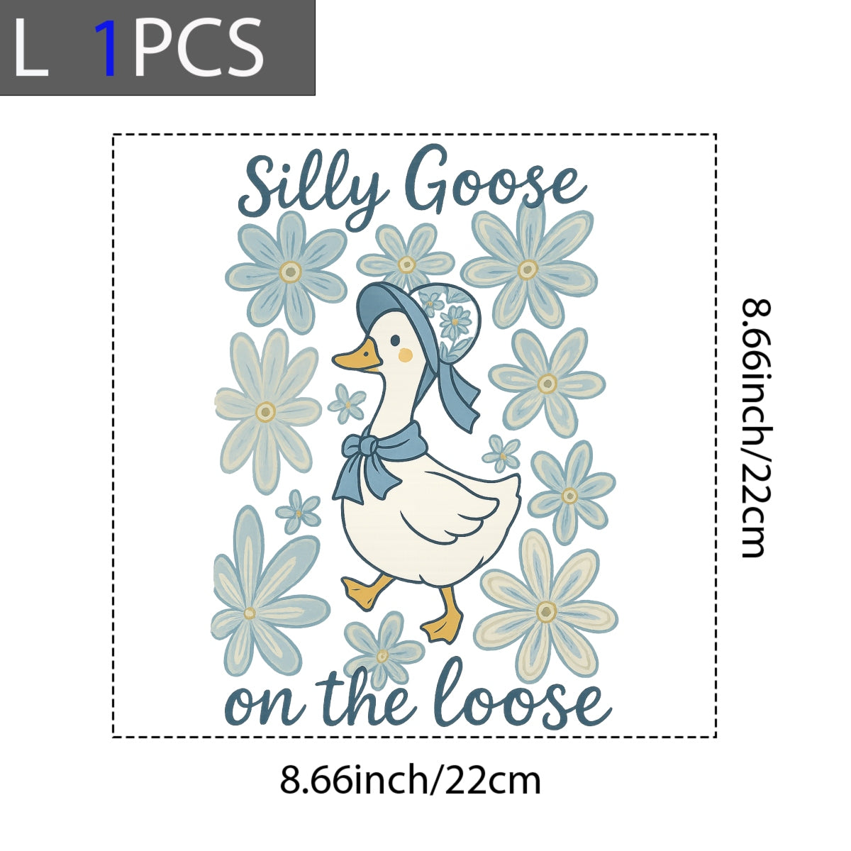 Silly Goose DTF Iron-On Transfer Sticker ,Floral Cartoon Pattern , Whimsical Home Decor for Room, Wall Decal, Tote Bags