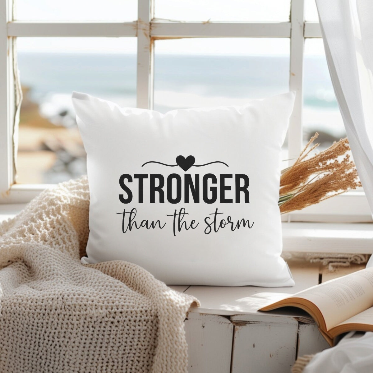 DTF Heat Transfer Iron On Sticker , Gradient Heart with "STRONGER than the Storm" Motivational Quote , Resilience-Themed Apparel Decal for T-Shirts, Hoodies