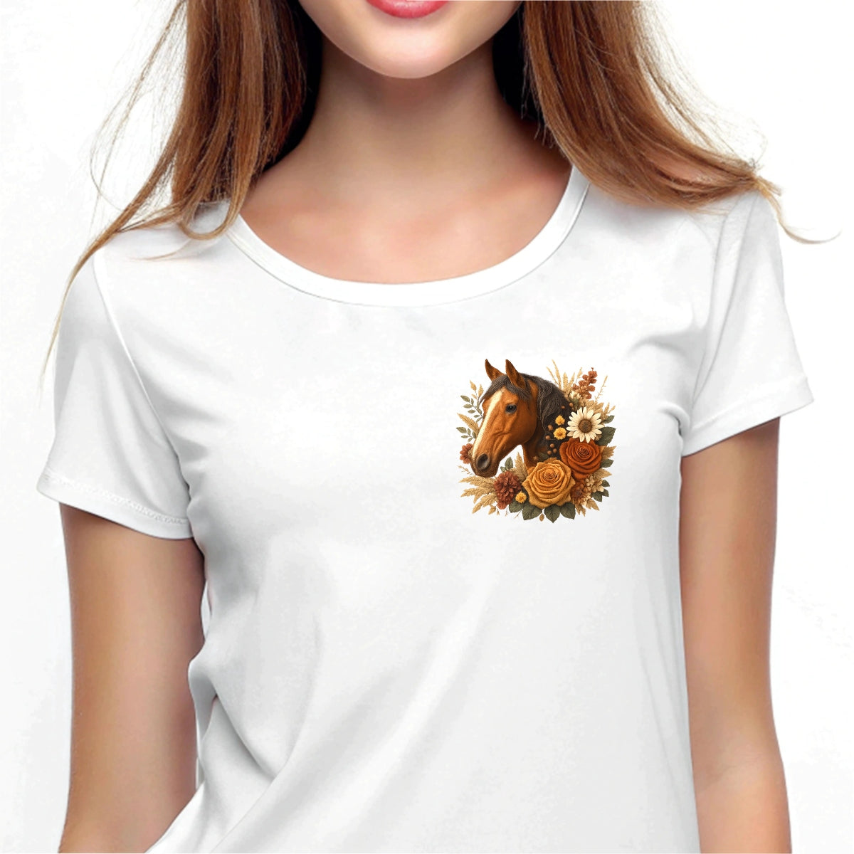 Realistic Horse DTF Transfer , Autumn Floral Western Iron On Decal for T-Shirts, Hoodies, Tote Bags , DIY Heat Press Animal Print for Country Cowboy Style