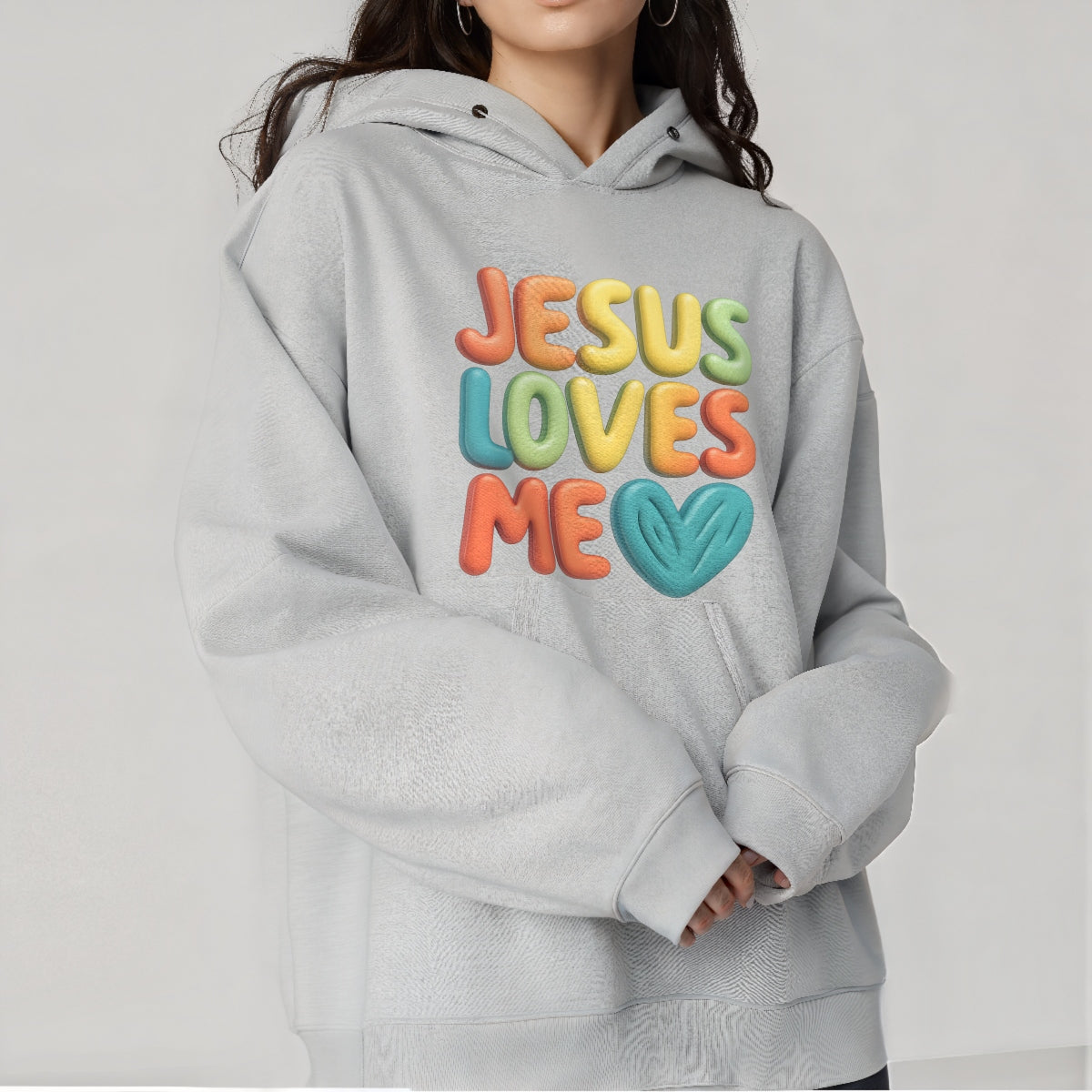 Jesus Loves Me DTF Transfer for T-Shirts,Christian Faith Heat Press Iron-On Decal, Bible Verse Religious Sublimation Print for White Tee
