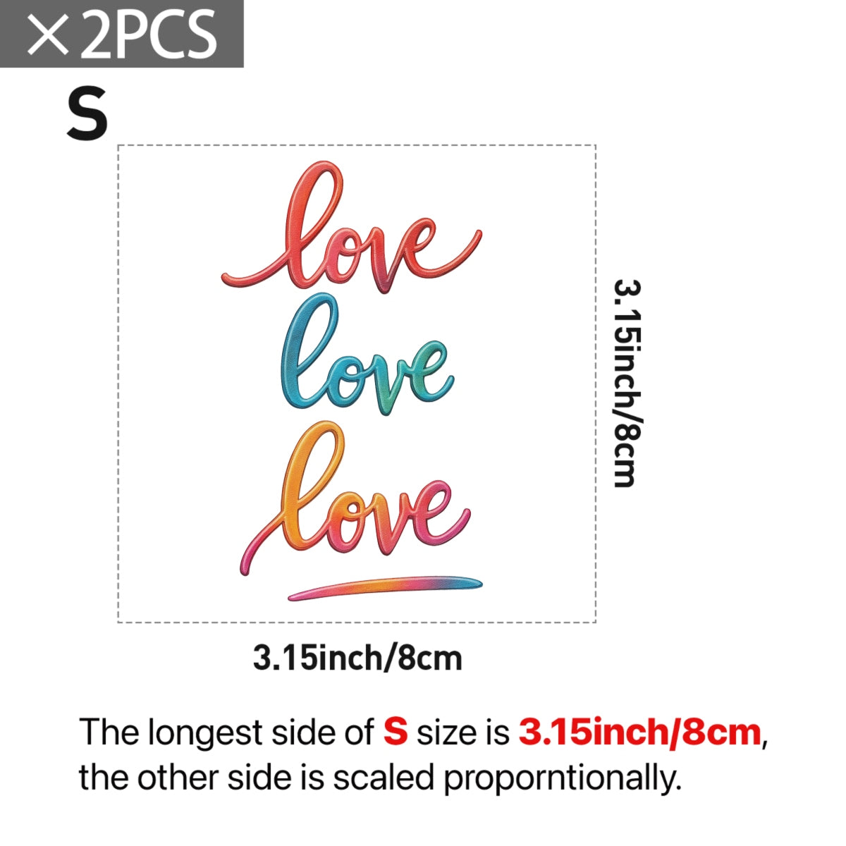 3D LOVE Iron-On Transfer Patch,Colorful Gradient Heat Press Decal for DIY T-Shirts, Hoodies & Gifts