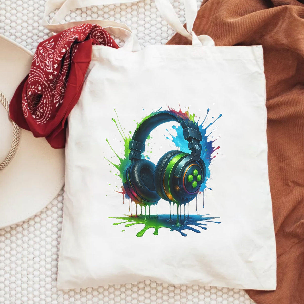 DTF Heat Transfer Iron On Sticker,Colorful Headphone Design,For Music Enthusiasts & Gaming Setups