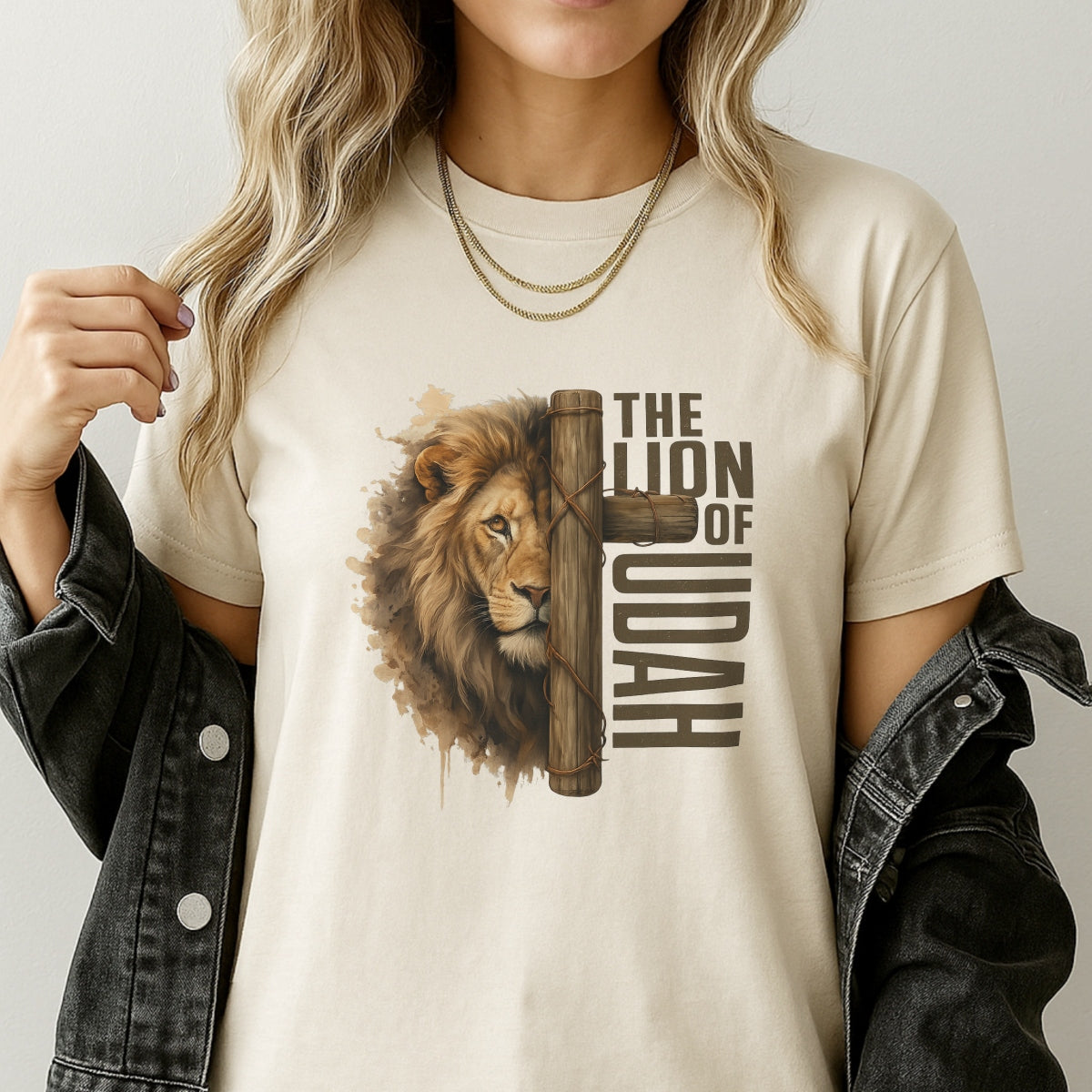The Lion of Judah DTF Transfer,Christian Iron On Decal for T-Shirts, Bold Religious Lion Cross Design, Heat Press Ready, Faith-Based Graphic for DIY Apparel