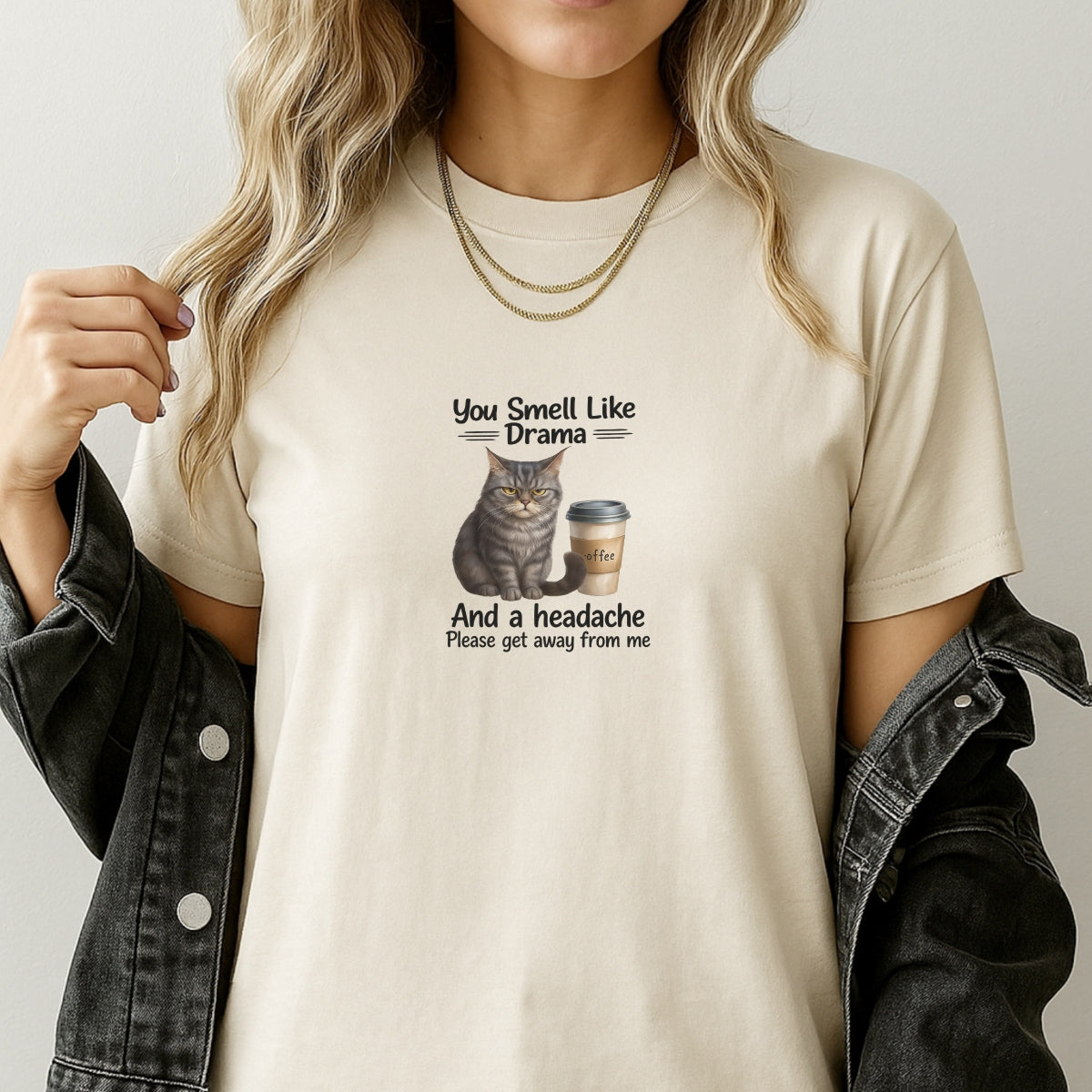 Cat DTF Transfer for T-Shirts , Funny Coffee Quote Iron-On Patch , You Smell Like Drama and a Headache , Heat Press Ready, DIY Shirt Decal for Women, Cat Lovers, Sarcastic Gift Idea