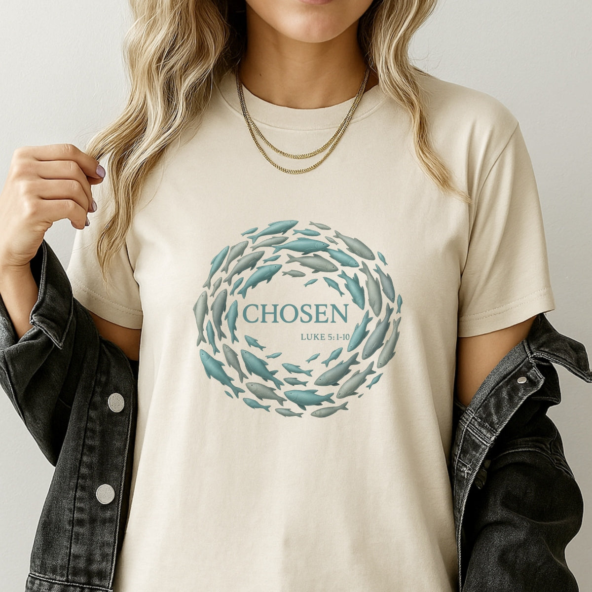 CHOSEN Christian DTF Iron On Transfer , Bible Verse LUKE 5:10 Religious Heat Press Decal for DIY T-Shirts, Faith-Based Apparel, Inspirational Graphic for Cotton/Polyester Fabric ,Jesus Fish Design for all