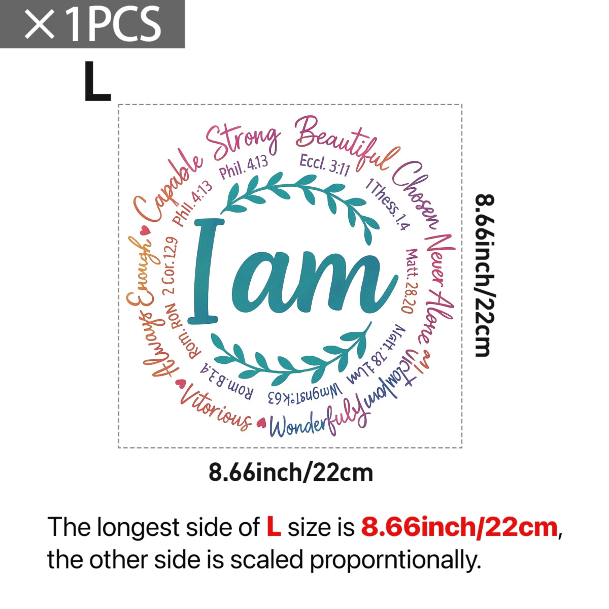 I Am Bible Verse Heat Transfer,  Inspirational Christian Iron-On Decal for T-Shirts, Clothing, Pillow Decor ,  Washable DIY Craft Sticker