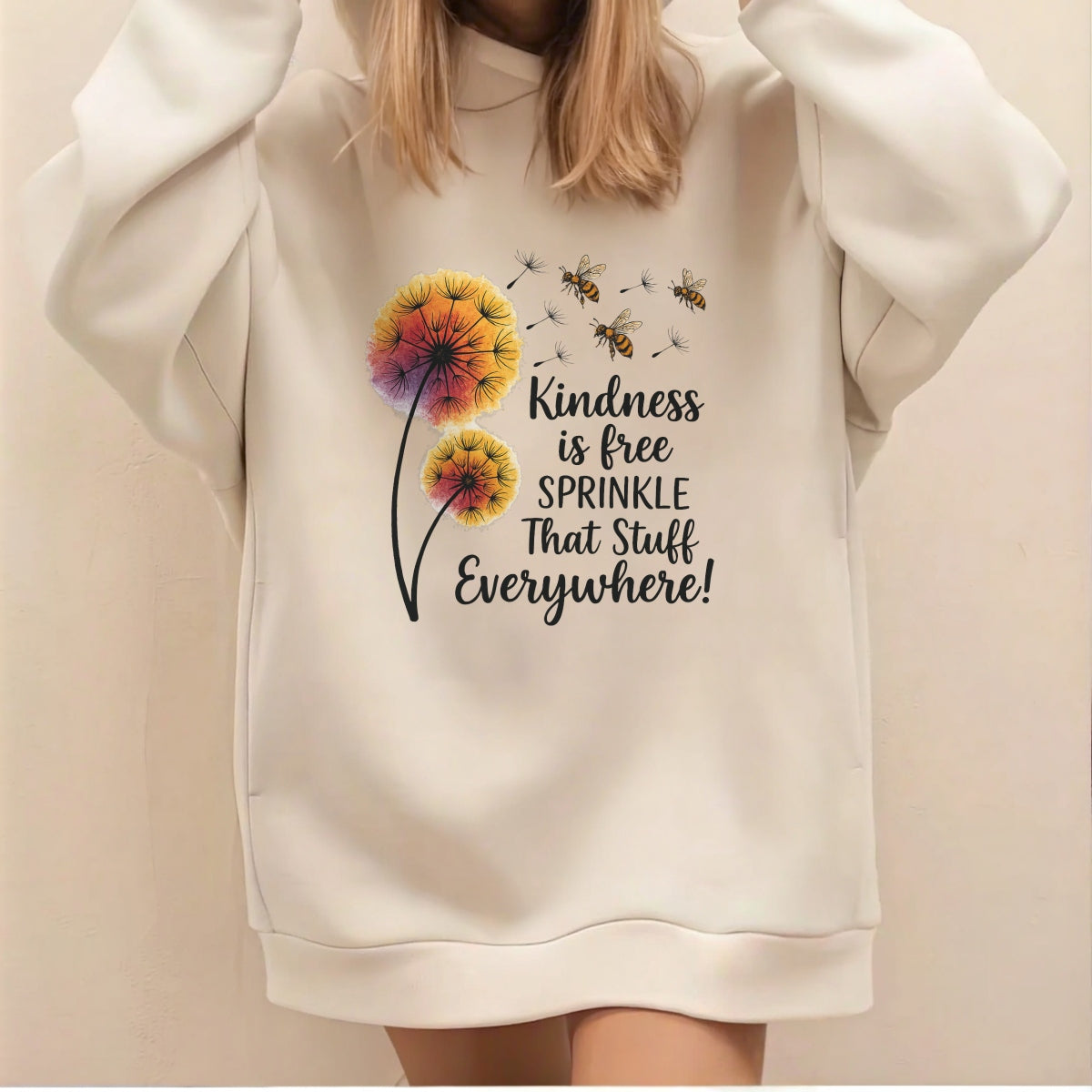 Kindness Quote Iron-On Transfer ,  Colorful Dandelion and Bee DIY Patch for T-Shirts, Tote Bags, Gifts , Aesthetic Heat Press Decal for all