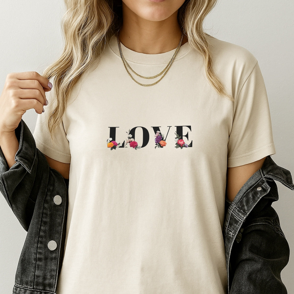 LOVE Floral DTF Transfer for T-Shirts , Romantic Waterproof Heat Press Iron-On Patch for DIY Valentine's Day,  Wedding,  Anniversary,  Aesthetic Graphic Tees, Trendy Apparel Decoration