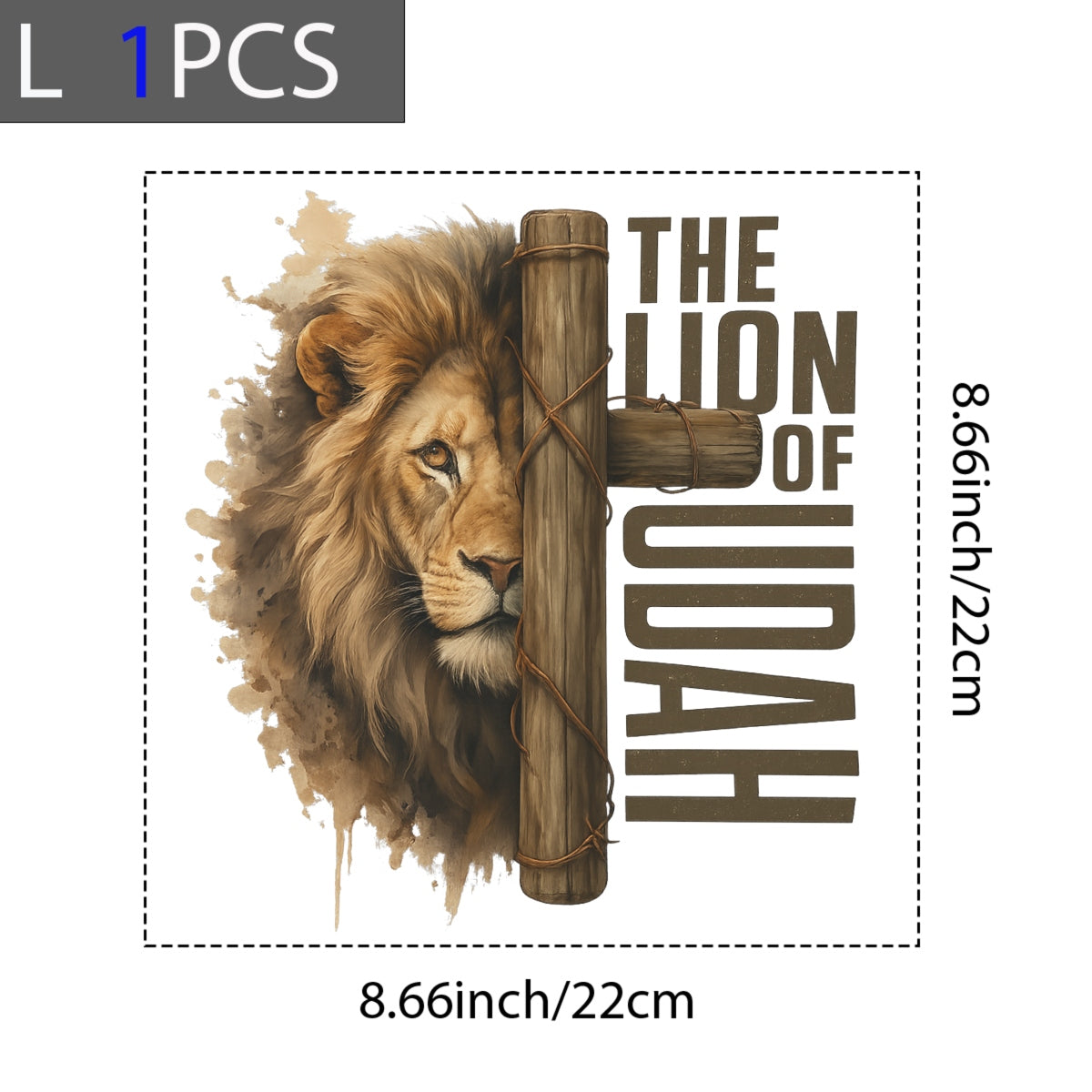 The Lion of Judah DTF Transfer,Christian Iron On Decal for T-Shirts, Bold Religious Lion Cross Design, Heat Press Ready, Faith-Based Graphic for DIY Apparel