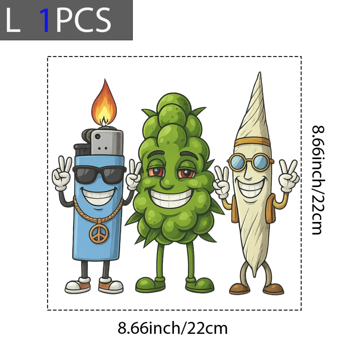 420 Weed Cartoon DTF Transfer , Funny Stoner Iron On Heat Press Sticker for T-Shirts, Hoodies, DIY Apparel , Cannabis Leaf, Lighter, Joint Gang, Hippie Gift , High Quality Heat Transfer for Clothing
