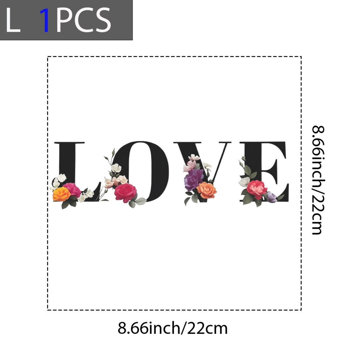 LOVE Floral DTF Transfer for T-Shirts , Romantic Waterproof Heat Press Iron-On Patch for DIY Valentine's Day,  Wedding,  Anniversary,  Aesthetic Graphic Tees, Trendy Apparel Decoration