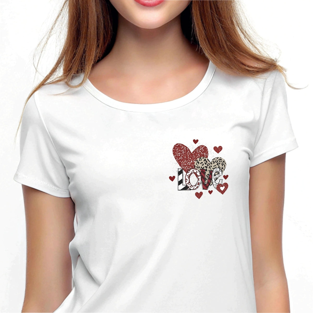 DTF Heat Transfer Iron On Sticker, Valentine's Day Heart Design with Glitter, Leopard Print, LOVE Letters for DIY T-Shirt