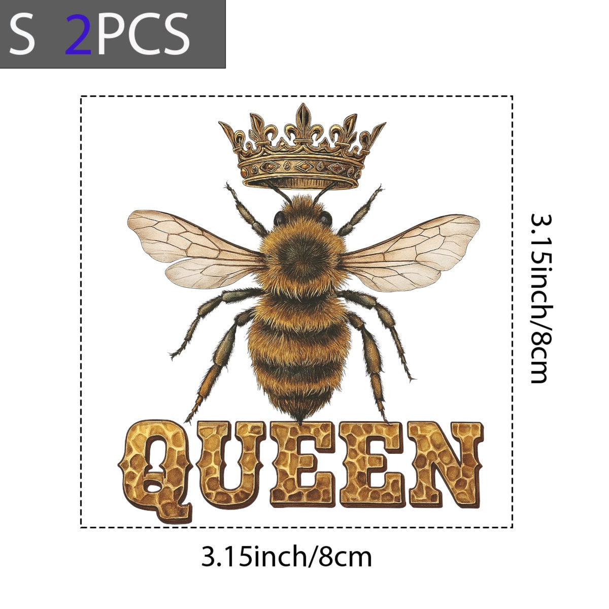 DTF Heat Transfer Iron On Sticker Queen Bee Design Premium Quality Full Color Long Lasting for Clothing Apparel DIY Craft