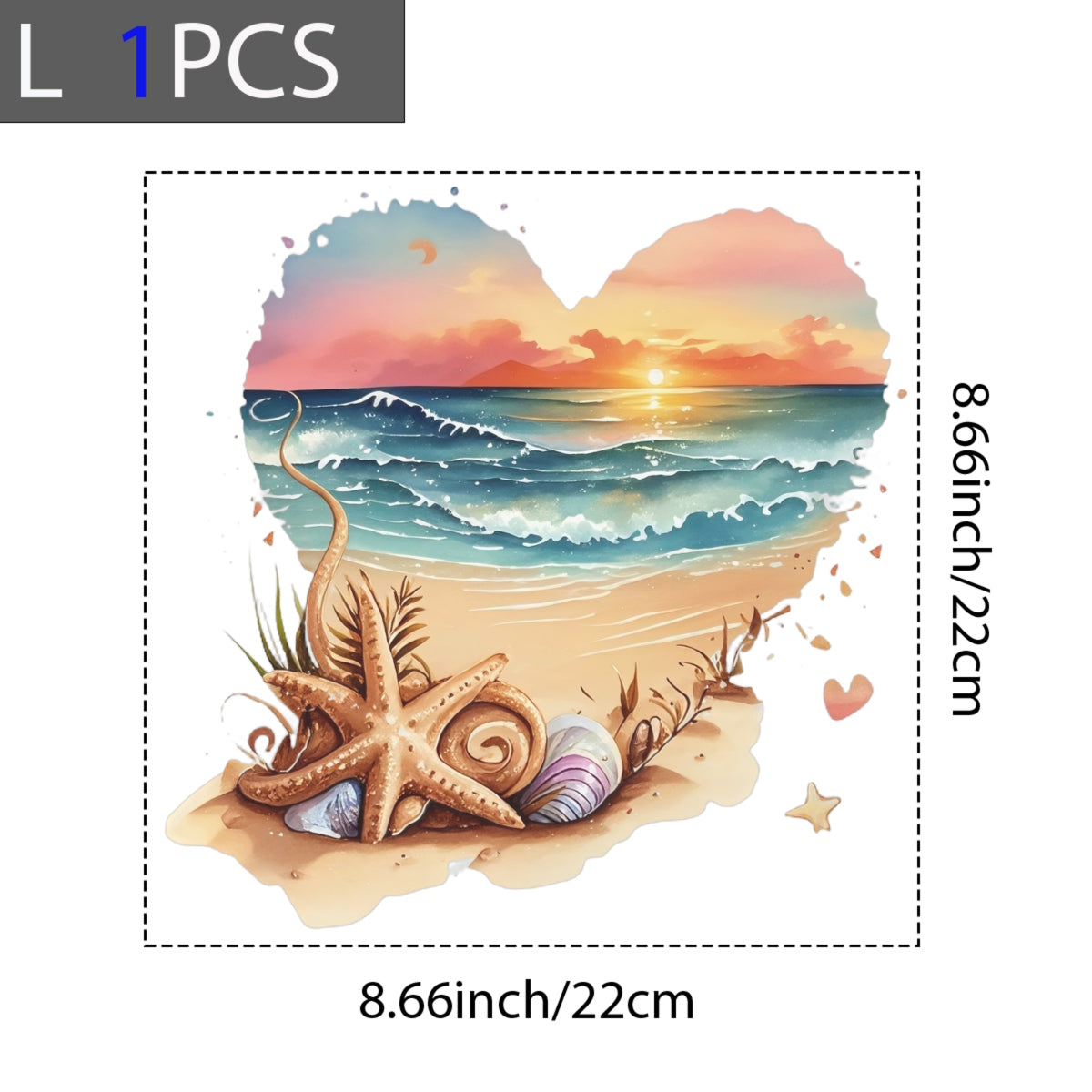 Sunset Beach Heart DTF Transfer,Cute Ocean Summer Iron On Patch for T-Shirts, Tote Bags, DIY Heat Press Decals, Aesthetic Watercolor Surf Art, Pastel Coastal Vinyl Design