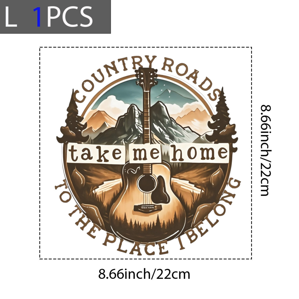 Country Roads Iron On Transfer , Retro Guitar Mountain Design for T-Shirts, Vintage Country Music Heat Press Patch for DIY Clothing, Western Aesthetic Shirt Decal
