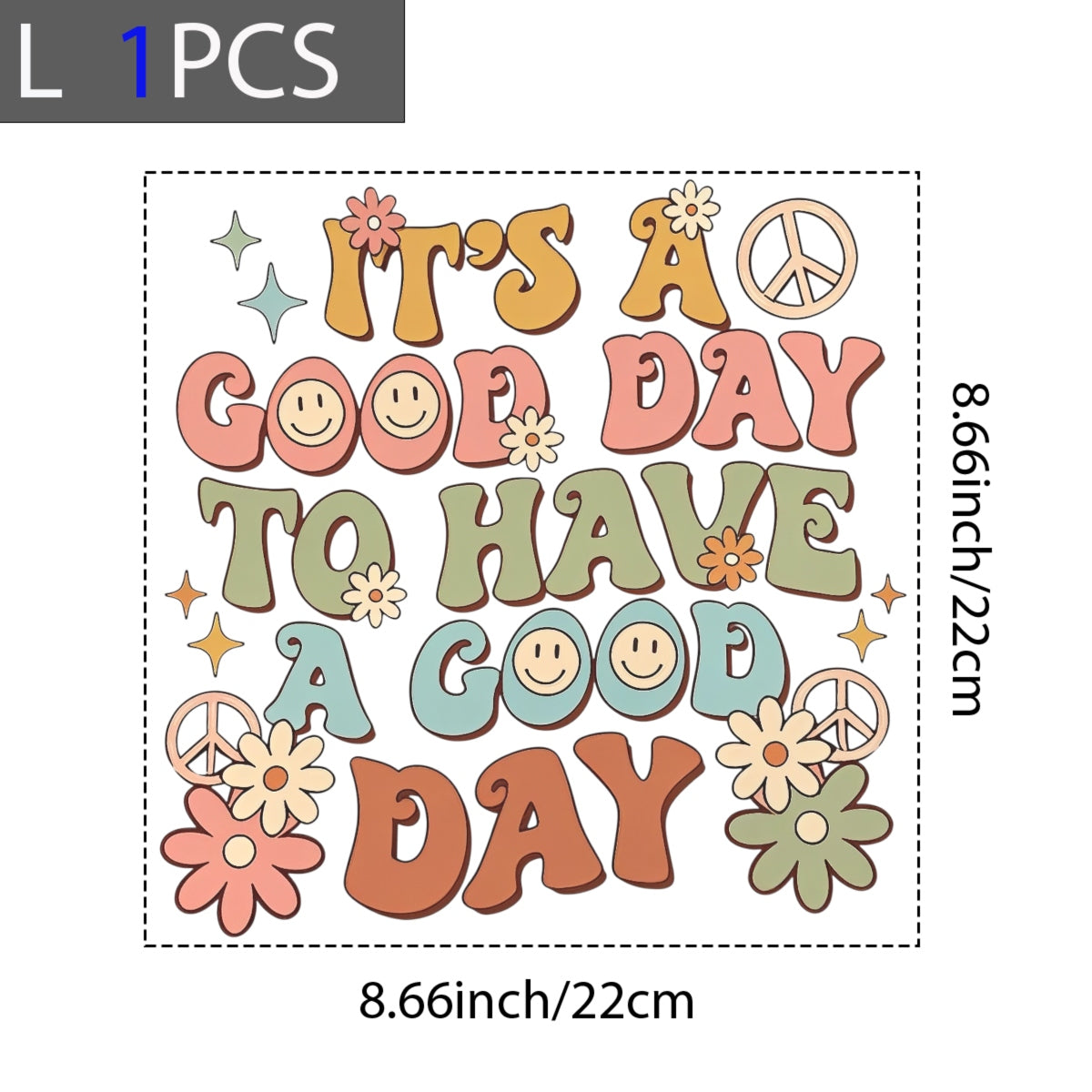 DFT Iron-on TransfersGroovy Peace Flower DTF Iron-On Transfer Sticker,'It's a Good Day' Retro Hippie Design,Vibrant Smiley Face & Floral Motif for Apparel, Tote Bags
