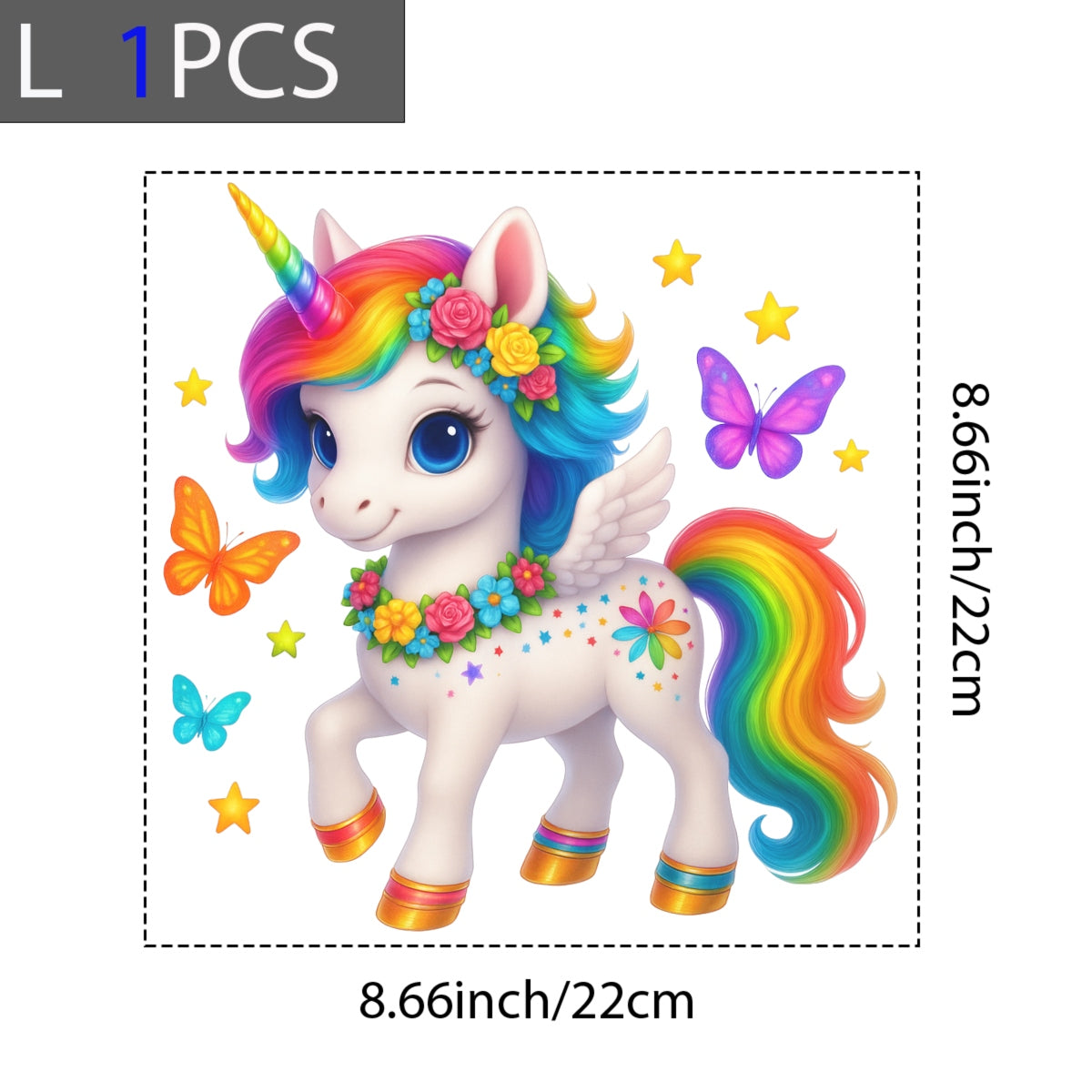 DTF Heat Transfer Iron On Sticker,Rainbow Unicorn with Wings, Flowers, and Stars Design for DIY Shirt, Fantasy Lover Gift, Magical Aesthetic Apparel Decoration