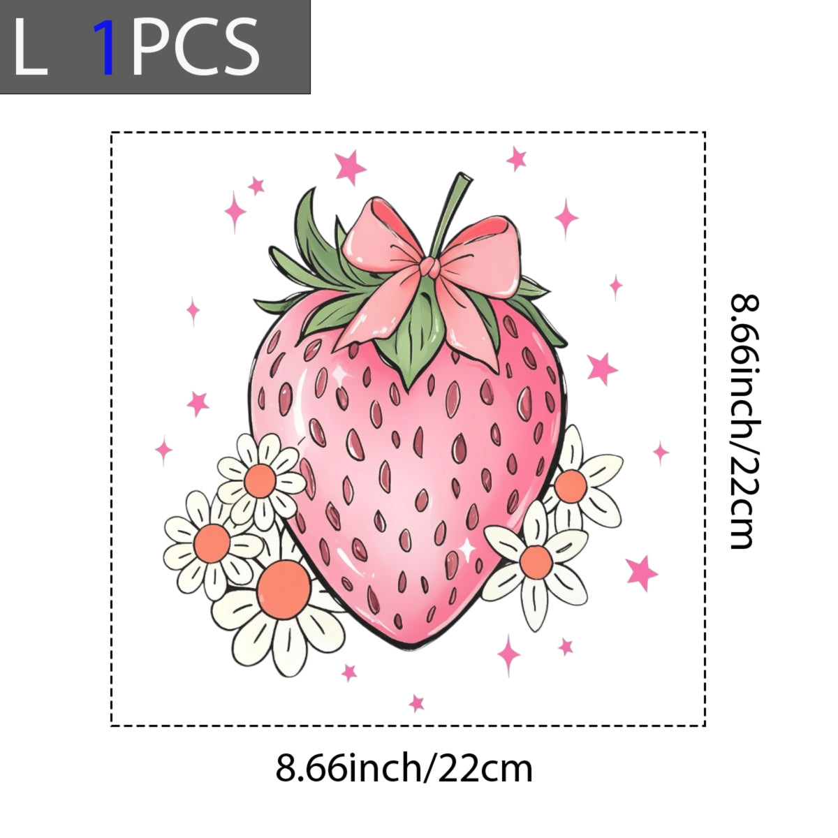 DTF Heat Transfer Iron On Sticker , Heart-Shaped Strawberry with Bow and Daisies,   Feminine Home Decor and Clothing Accent Sticker for T-Shirts, Hoodies, Aprons