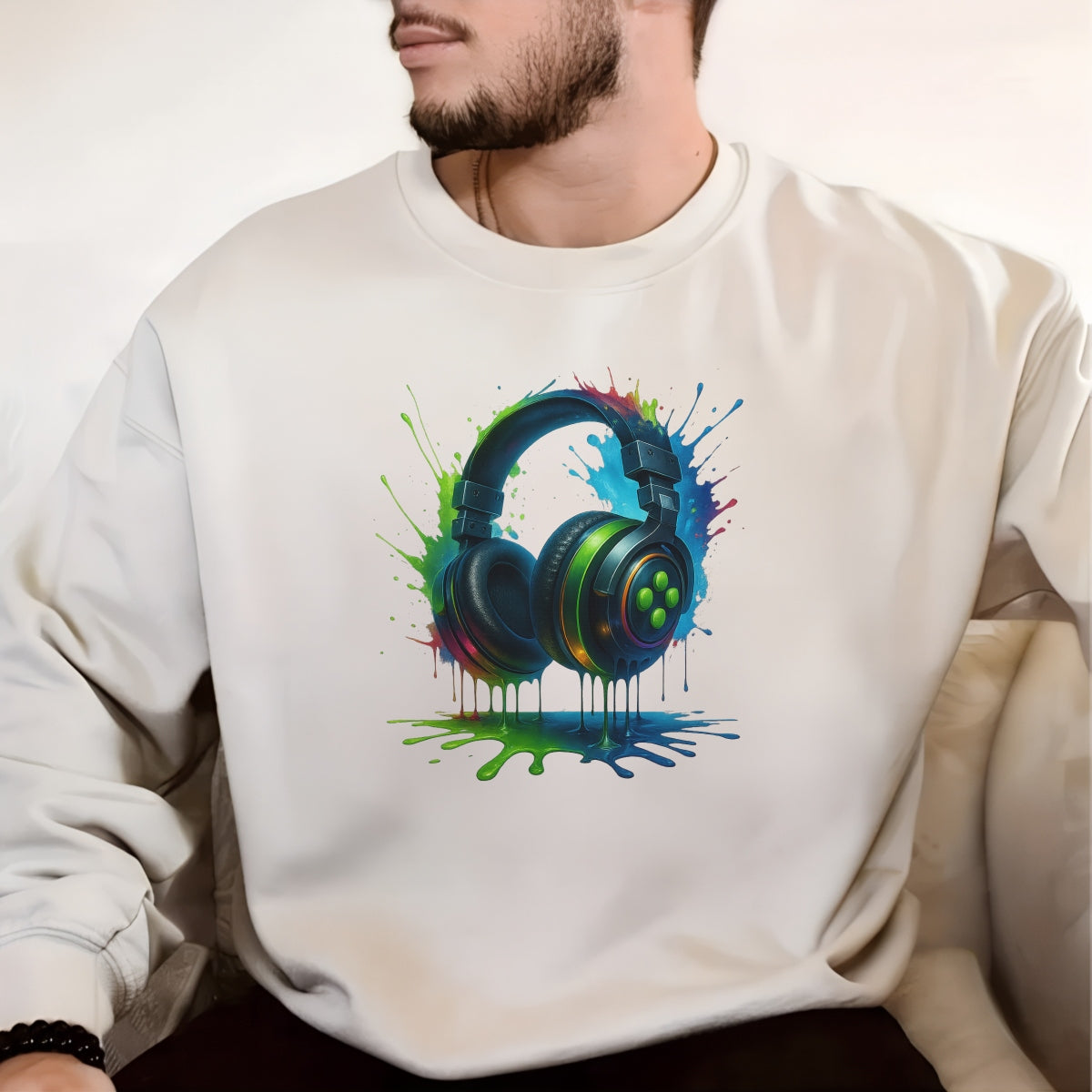 DTF Heat Transfer Iron On Sticker,Colorful Headphone Design,For Music Enthusiasts & Gaming Setups