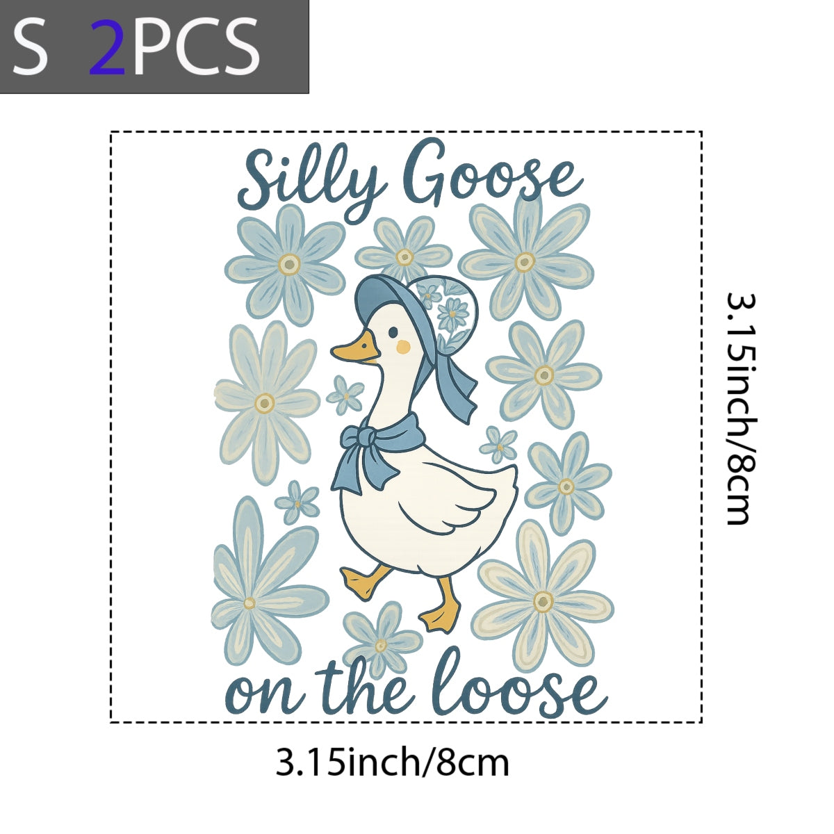 Silly Goose DTF Iron-On Transfer Sticker ,Floral Cartoon Pattern , Whimsical Home Decor for Room, Wall Decal, Tote Bags