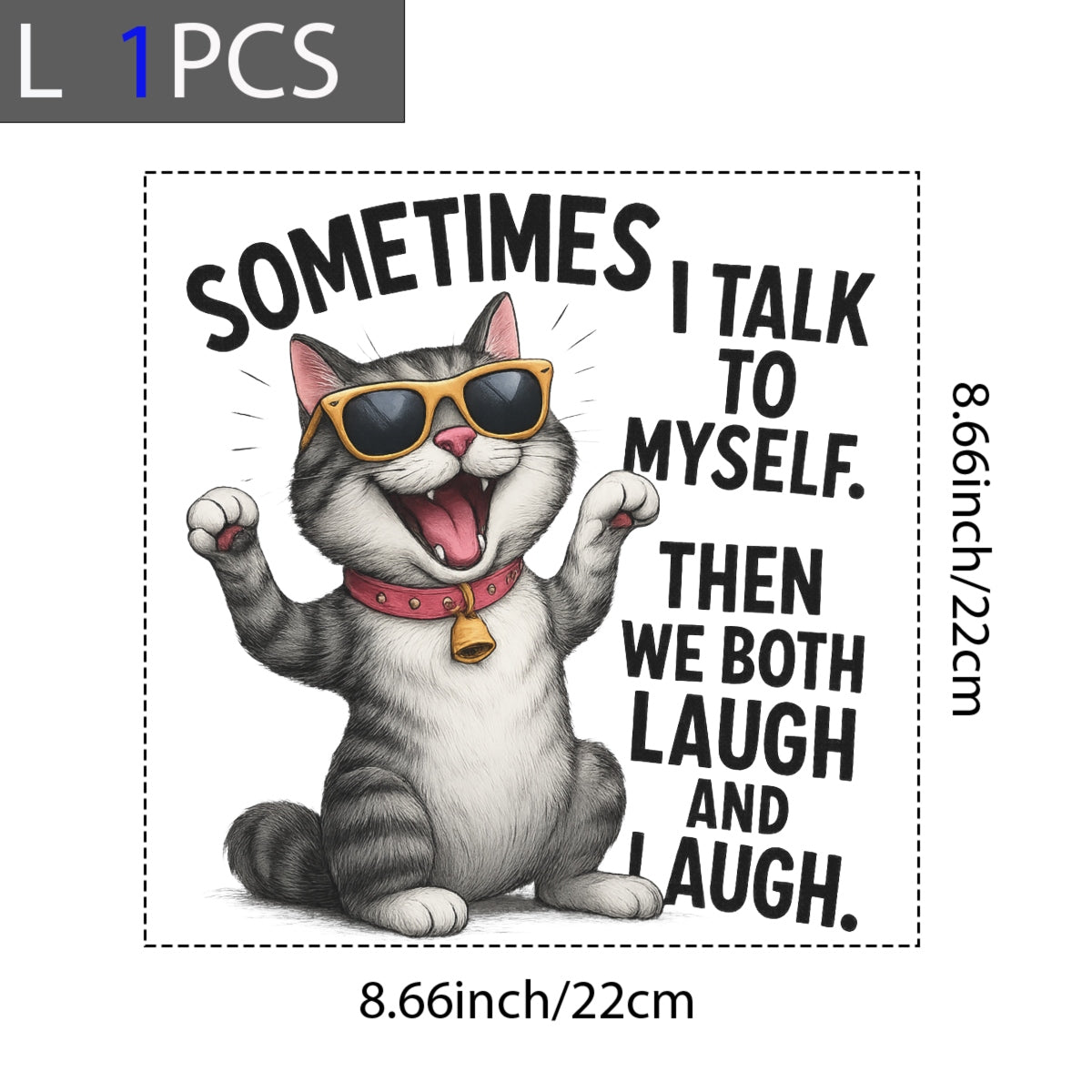 DTF Heat Transfer Iron On Sticker, Funny Cat Self,Talk Sticker for DIY Clothing Jeans Bags Shoes