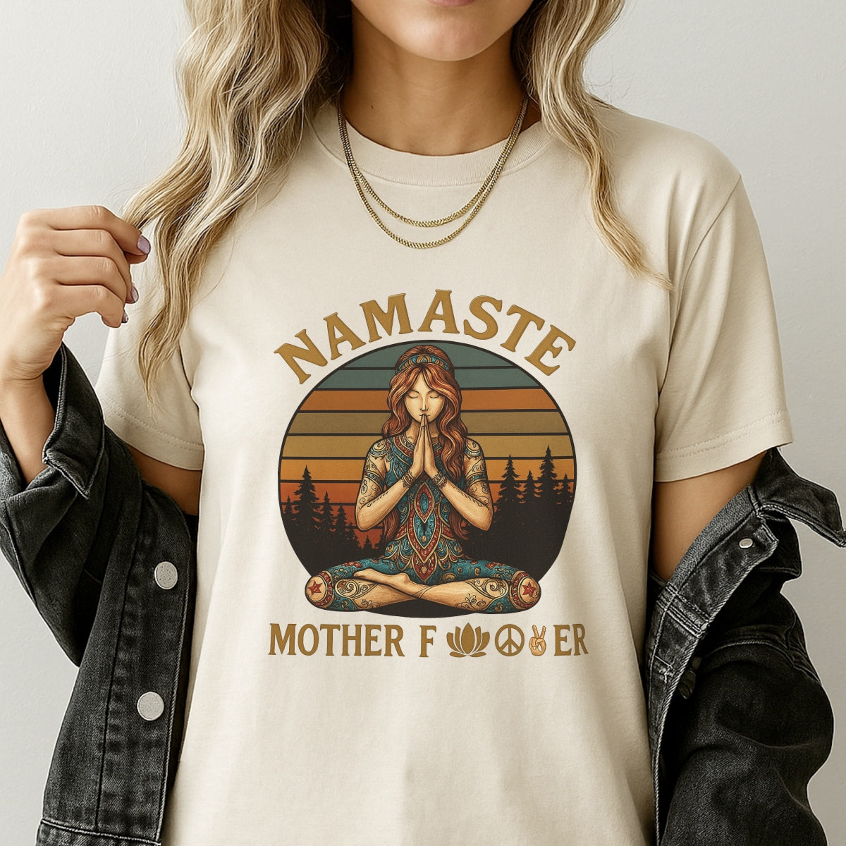 Boho Hippie Namaste Iron On Transfer, Funny Yoga Meditation Patch for T-Shirts, Retro Spiritual Peace Design, Heat Press Vinyl for DIY Clothing