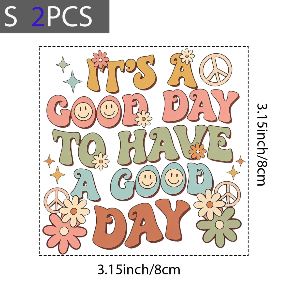 DFT Iron-on TransfersGroovy Peace Flower DTF Iron-On Transfer Sticker,'It's a Good Day' Retro Hippie Design,Vibrant Smiley Face & Floral Motif for Apparel, Tote Bags