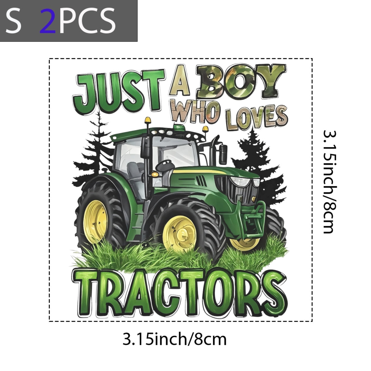 DTF Transfer Decal  Green Style Tractor Art ,Farm Themed Apparel Sticker ,3D Text Outdoor Adventure Decal for Clothing, Tote Bags