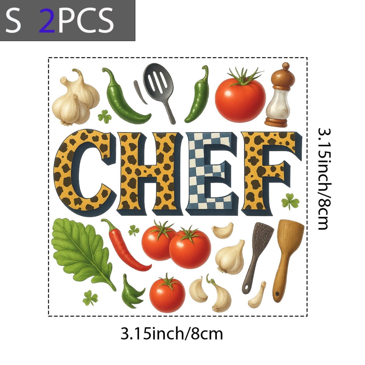 DTF Heat Transfer Iron On Sticker , Vibrant Chef, Garlic, Chili Peppers and Kitchen Tools , Wholesome Kitchen Aesthetic Sticker for Home Decor, Cooking Enthusiast Apparel and Tote Bags