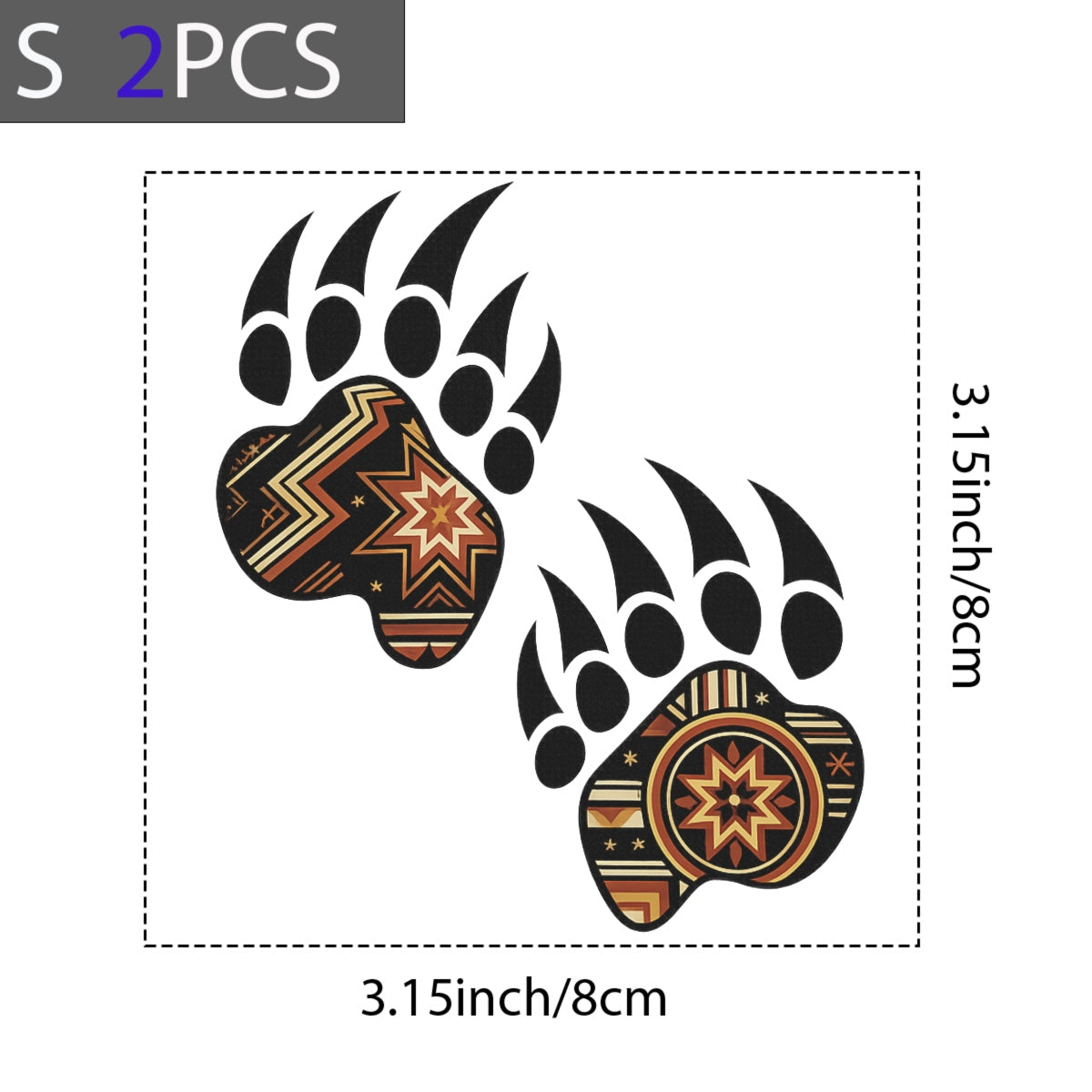 DTF Heat Transfer Iron On Sticker , Bear Paw Print, Tribal Ethnic Style, Geometric Star Patterns, for Clothing Jeans T-Shirt Boots Hat Bag Backpack