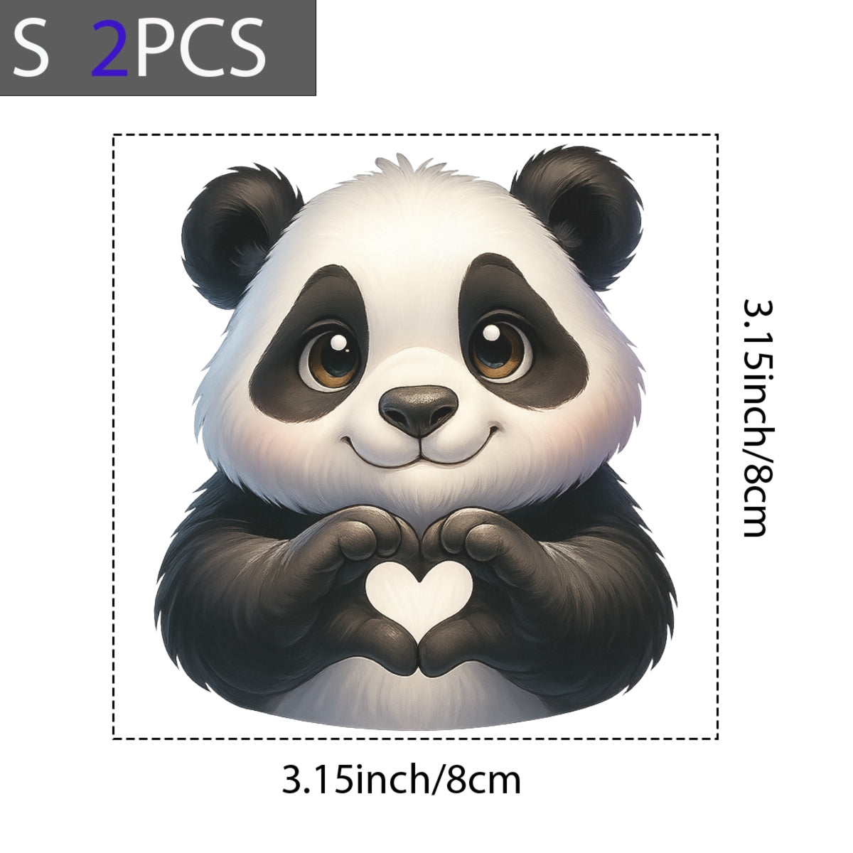 DTF Heat Transfer Iron On Sticker,Cute Panda with Heart Hands Design for DIY Shirt, Tote Bag, Animal Lover Gift, Aesthetic Graphic Patch