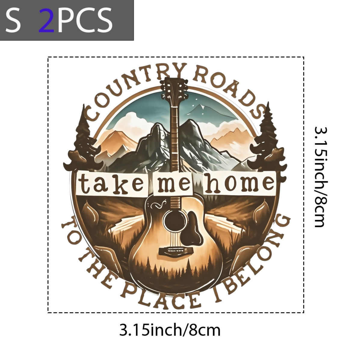 Country Roads Iron On Transfer , Retro Guitar Mountain Design for T-Shirts, Vintage Country Music Heat Press Patch for DIY Clothing, Western Aesthetic Shirt Decal
