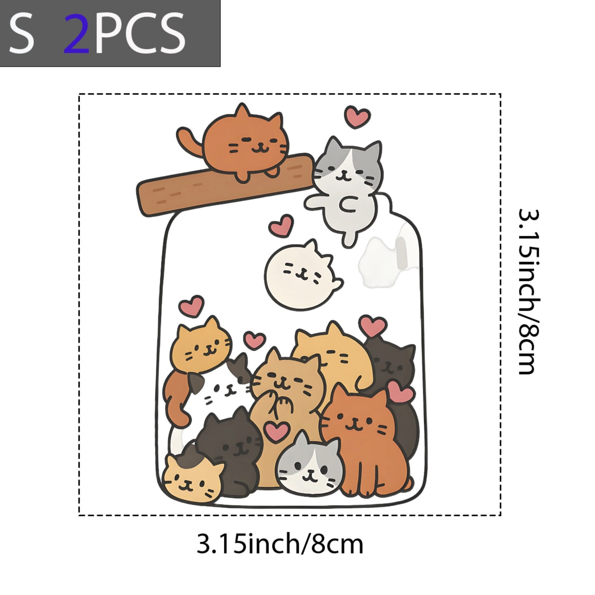 DTF Heat Transfer sticker: "Heartwarming Feline Harmony" – cute pastel cats, jar, pink hearts. Easy to apply