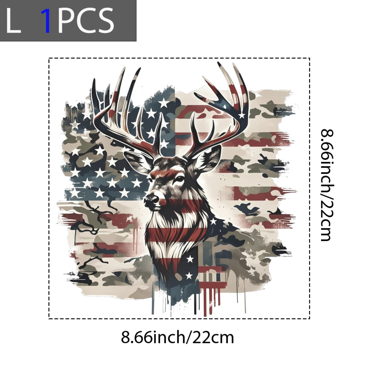 American Flag Deer DTF Iron-On Sticker , Patriotic Camouflage Hunting Decal , Waterproof Vinyl Transfer for T-Shirts