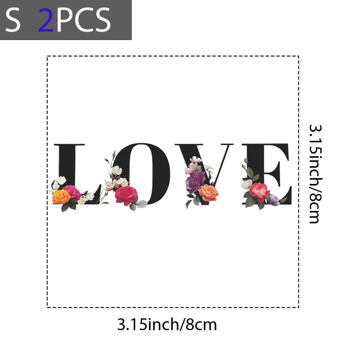 LOVE Floral DTF Transfer for T-Shirts , Romantic Waterproof Heat Press Iron-On Patch for DIY Valentine's Day,  Wedding,  Anniversary,  Aesthetic Graphic Tees, Trendy Apparel Decoration