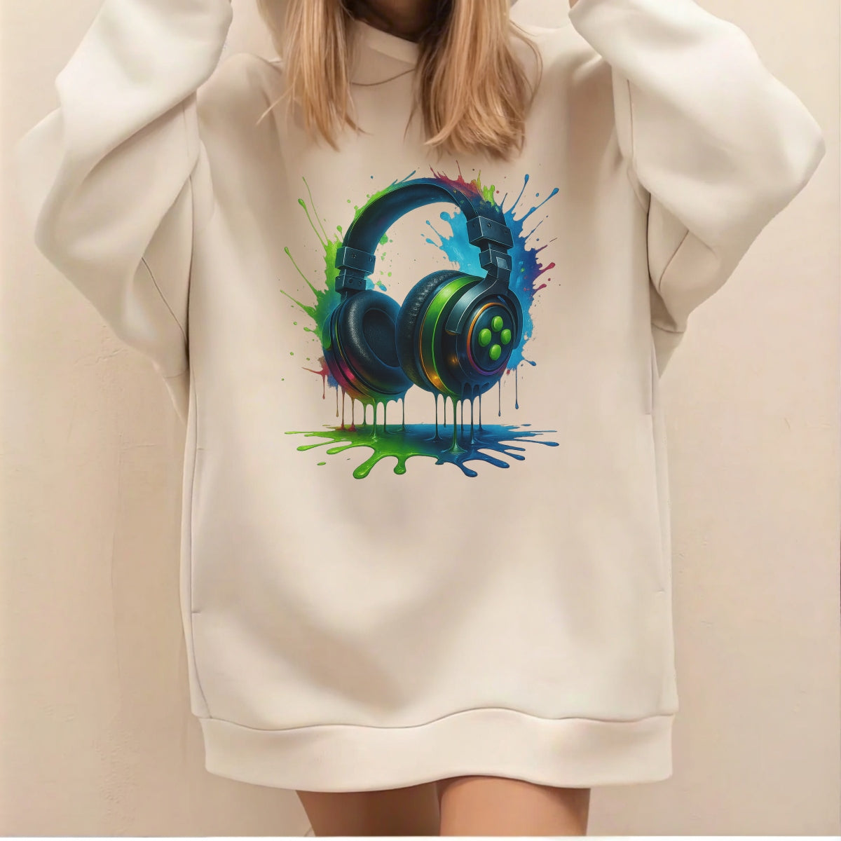 DTF Heat Transfer Iron On Sticker,Colorful Headphone Design,For Music Enthusiasts & Gaming Setups
