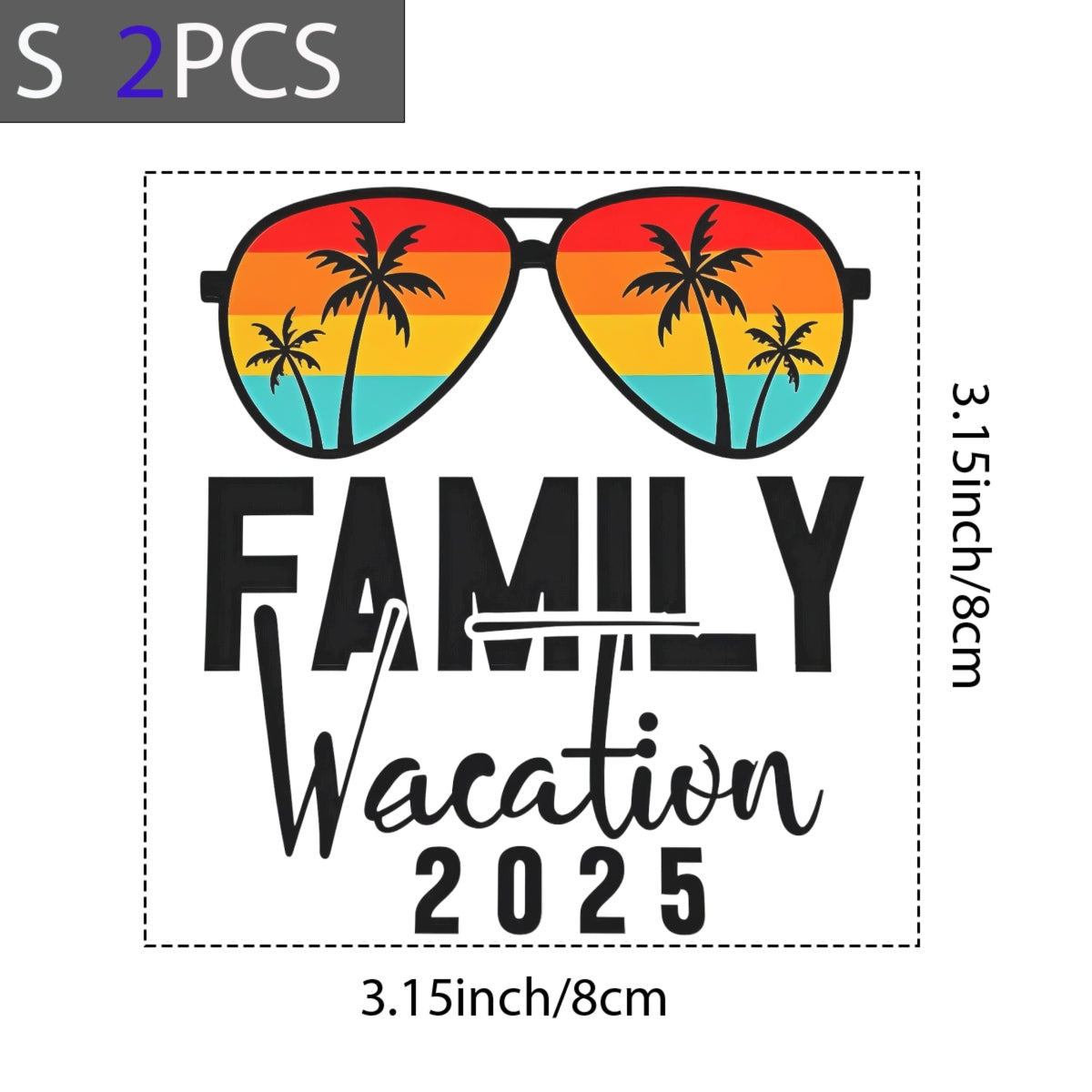 2025 Family Vacation DTF Iron-On Transfer , Beach Vibes Sunglasses Design with Gradient Lenses , Palm Tree and Sunset Sticker Waterproof Heat Press Sticker for T-Shirts, Hoodies, Tote Bags