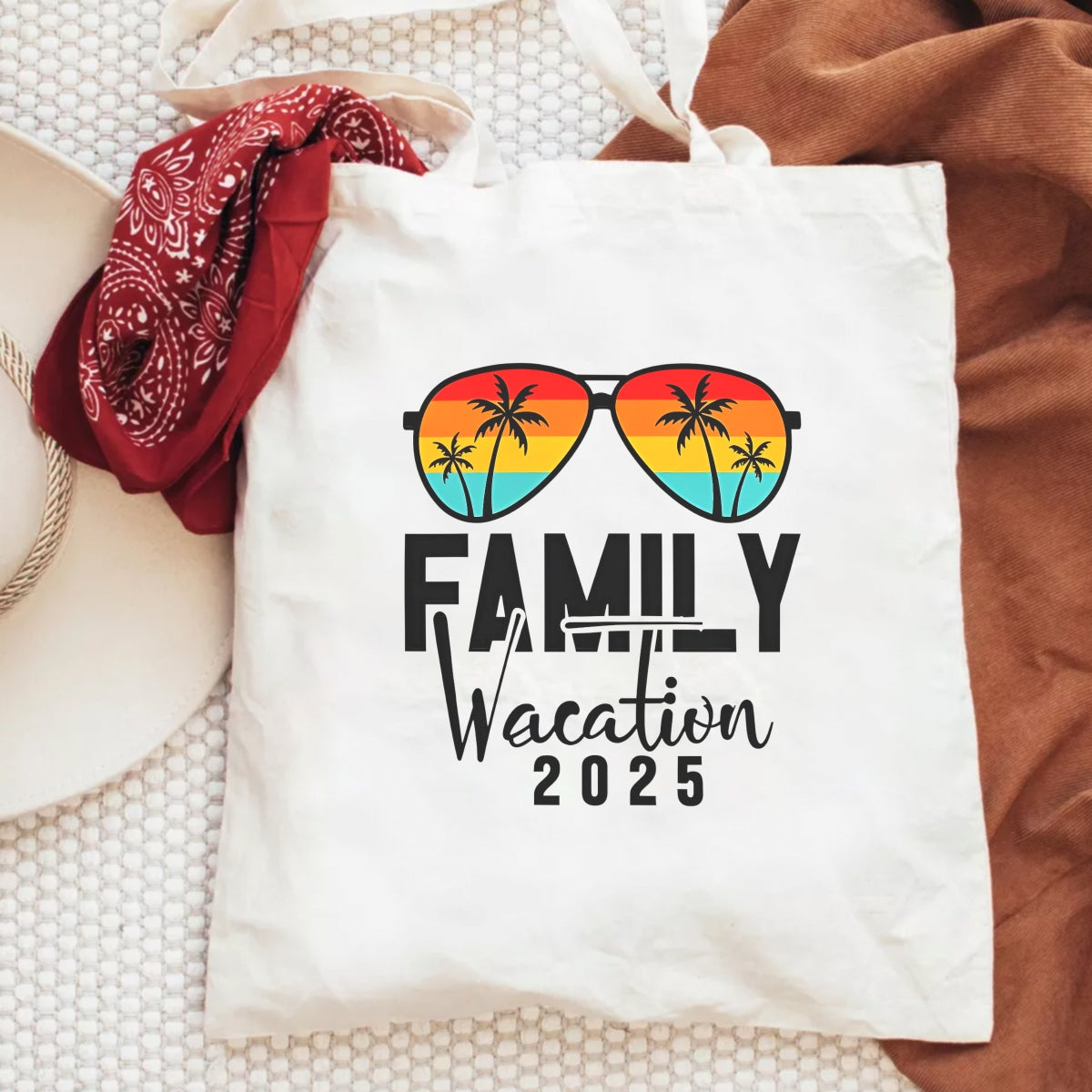 2025 Family Vacation DTF Iron-On Transfer , Beach Vibes Sunglasses Design with Gradient Lenses , Palm Tree and Sunset Sticker Waterproof Heat Press Sticker for T-Shirts, Hoodies, Tote Bags