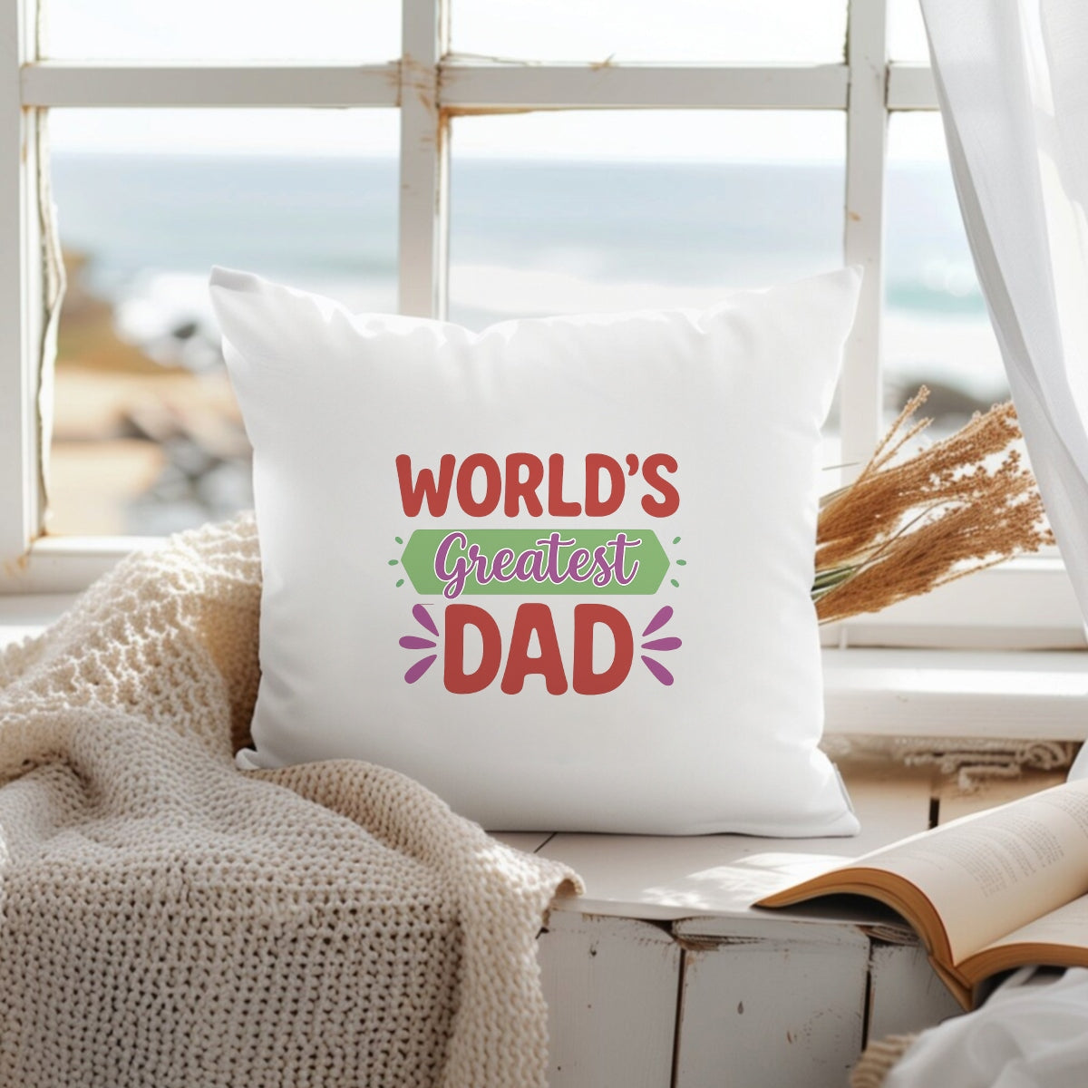 DTF Heat Transfer Iron On Sticker , "WORLD'S Greatest DAD" Vibrant Gradient Design ,Bold Block Letters with Purple Cursive "Greatest" and Starburst Accents , Father's Day Gift Sticker for T-Shirts, Hoodies, Tote Bags