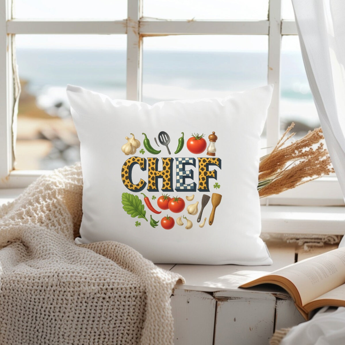 DTF Heat Transfer Iron On Sticker , Vibrant Chef, Garlic, Chili Peppers and Kitchen Tools , Wholesome Kitchen Aesthetic Sticker for Home Decor, Cooking Enthusiast Apparel and Tote Bags