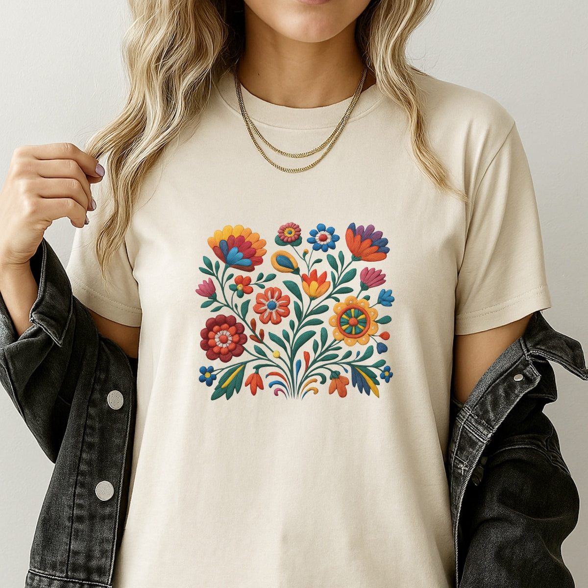 Mexican  Folk Embroidery Style Iron-On Transfer Patch , 3D Colorful Floral Appliqué for DIY T-Shirts, Tote Bags