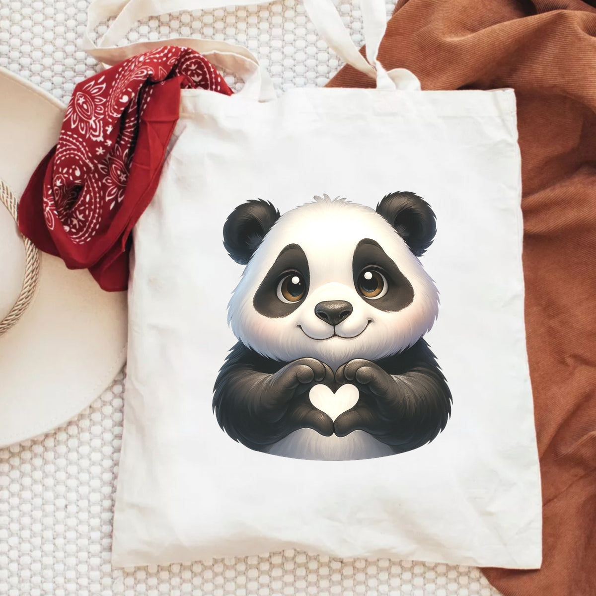 DTF Heat Transfer Iron On Sticker,Cute Panda with Heart Hands Design for DIY Shirt, Tote Bag, Animal Lover Gift, Aesthetic Graphic Patch