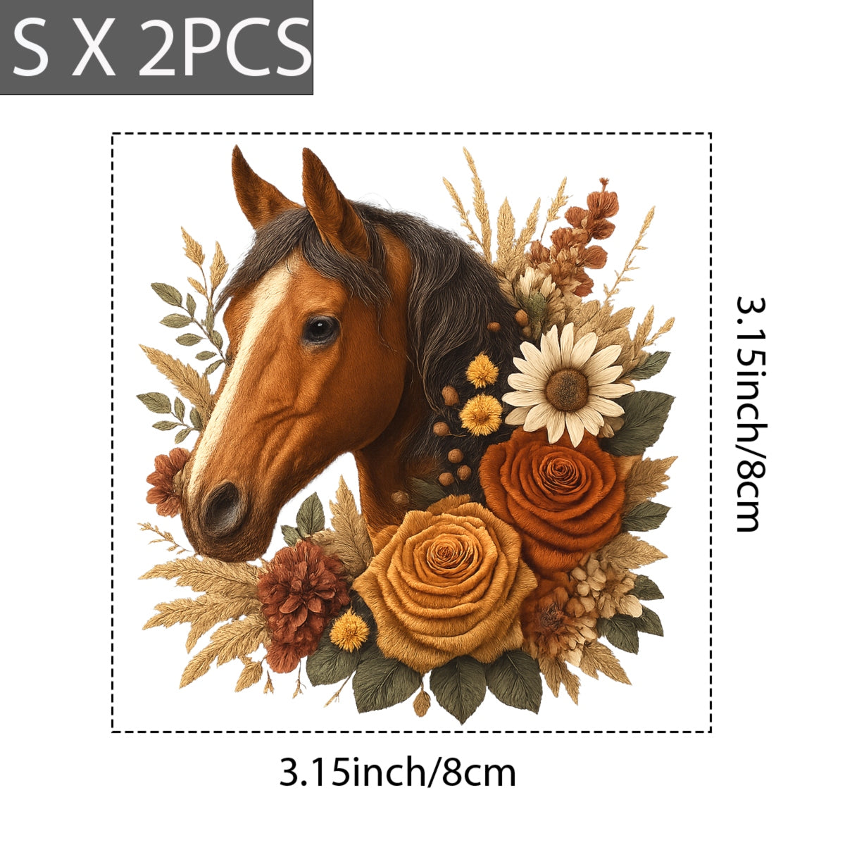 Realistic Horse DTF Transfer , Autumn Floral Western Iron On Decal for T-Shirts, Hoodies, Tote Bags , DIY Heat Press Animal Print for Country Cowboy Style